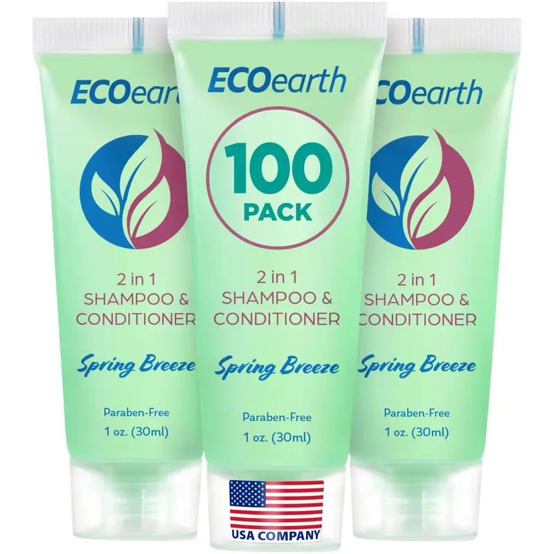 EcoEarth Shampoing 2-en-1 Format Voyage – 100 Pièces Spring Breeze pour Hôtellerie