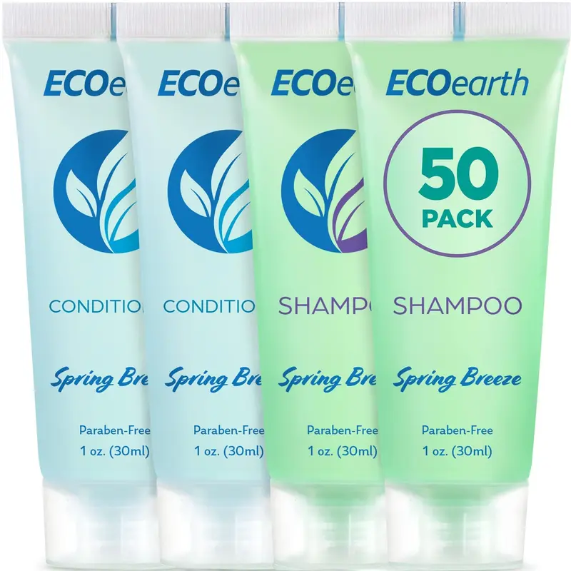 EcoEarth Shampoing et Après-Shampoing Voyage – Brise Printanière, 100 pièces, 30 ml