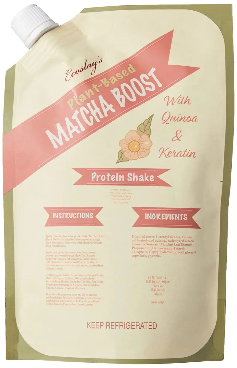 Ecoslay Matcha Boost - Soin capillaire Quinoa et kératine végétale pour cheveux abîmés et bouclés - 8 oz
