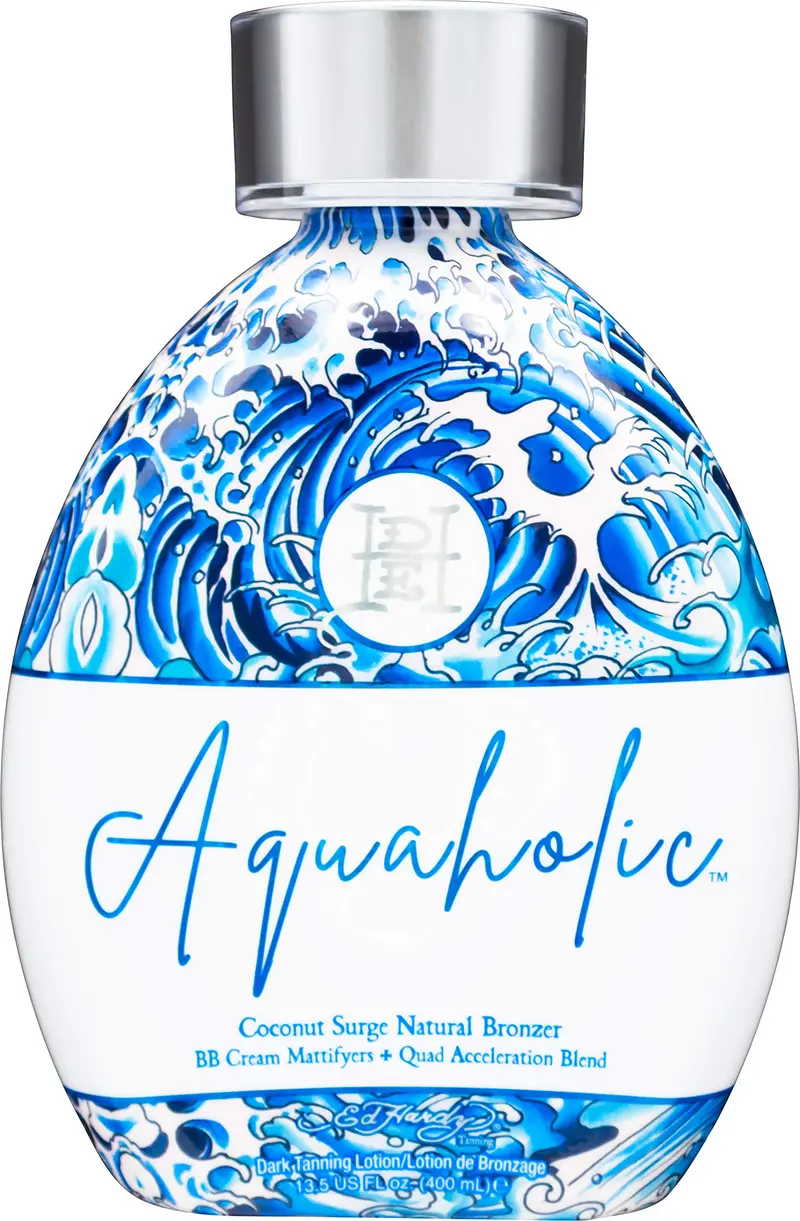 Ed Hardy Tanning Aquaholic – Autobronzant Naturel Coconut Surge, Lotion Bronzante 13,5 oz