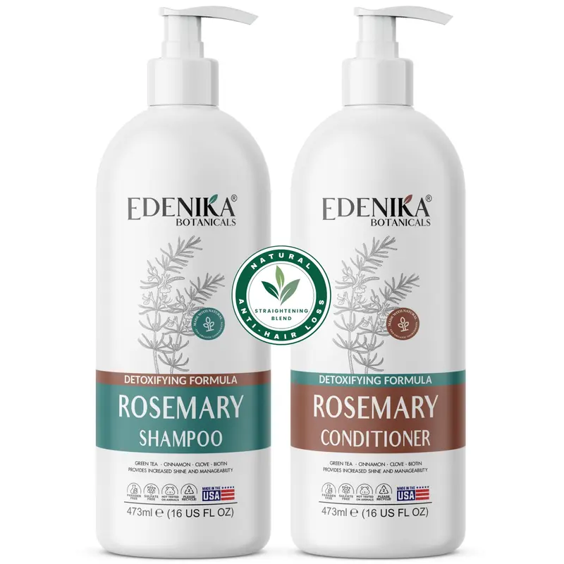 EDENIKA BOTANICALS Shampoing et Après-Shampoing au Romarin avec Biotine – Pour cheveux clairsemés, sans sulfates, bio, 2 × 473 ml