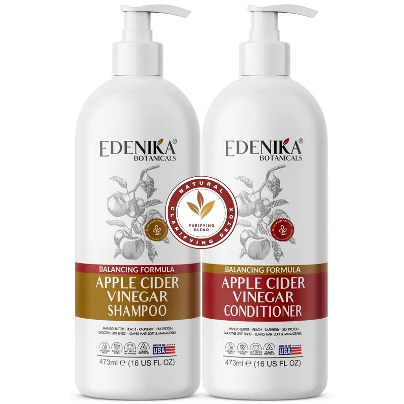 EDENIKA BOTANICALS Shampoing et Après-Shampoing au Vinaigre de Pomme – Clarifiant, Détox et Équilibre du pH, Sans sulfates