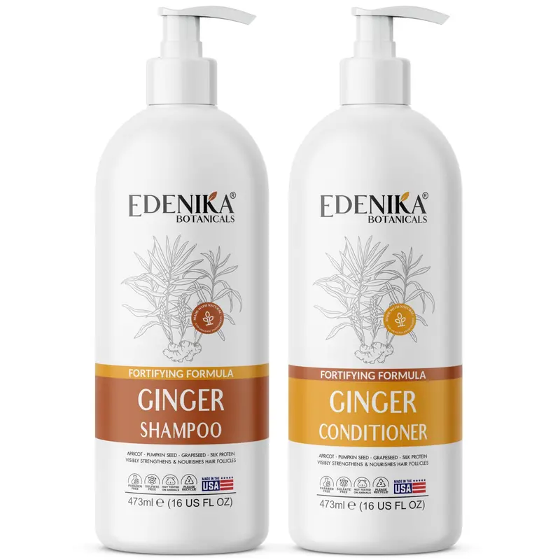 EDENIKA BOTANICALS Shampoing et Après-Shampoing Gingembre – Biotine, Sans Sulfates, 2 × 473 ml