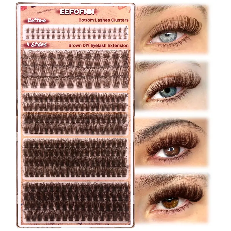 Eefofnn Clusters Cils Bruns 360 pcs – Extensions Naturelles Wispy D Curl