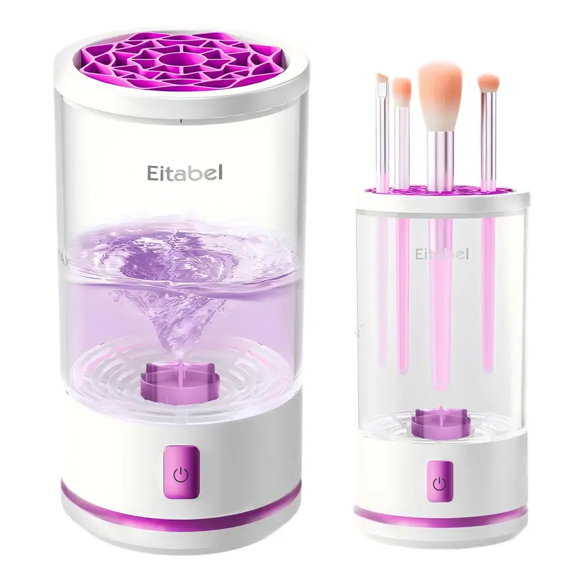 EITABEL Nettoyeur de pinceaux maquillage 2-en-1 — Lavage rapide à 7000 RPM, portable