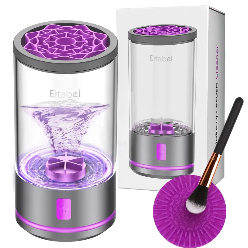 EITABEL Nettoyeur pinceaux makeup 2 en 1 — Lavage haute vitesse 7000 rpm, portable et rechargeable (Violet)