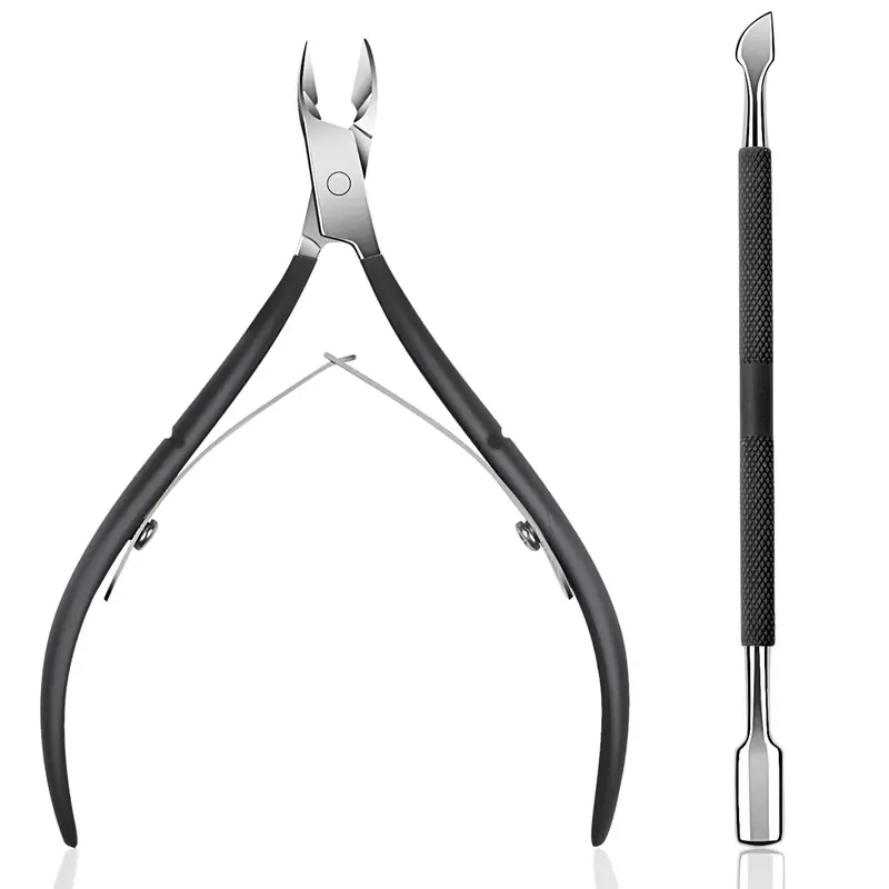 Ejiubas Coupe-cuticule Pro avec Pousse-cuticule – Coupe-cuticules en acier inoxydable, outil durable pour manucure et pédicure (noir)