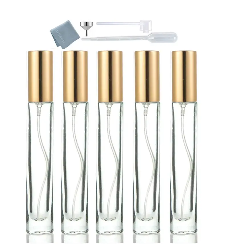 ELFENSTALL - Flacons spray dorés 10ml (1/3oz) – Lot de 5, verre épais et vaporeur cosmétique