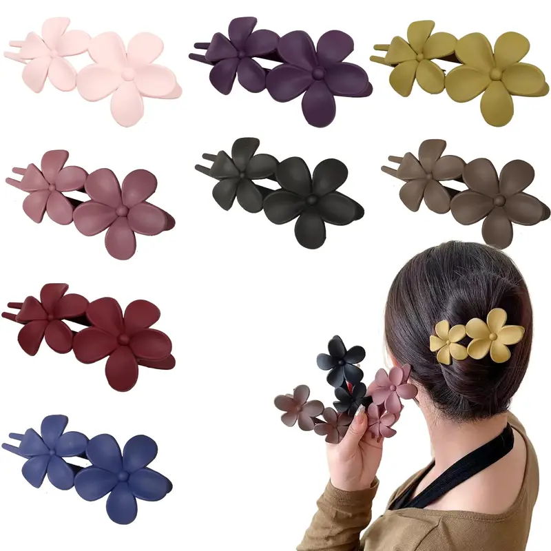 Eliongpu — 8 Pinces Fleurs Plats Anti-Glissement, Fini Mat Pour Tous Types de Cheveux