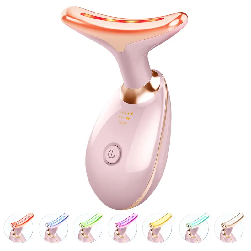 ELISHINE Masseur Visage et Cou – Lumière LED 7 Couleurs, Raffermissement, Rose Brillant