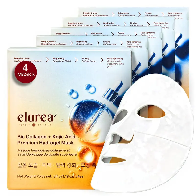 elurea Bio Collagen Mask + Kojic Acid – Masque Hydrogel Premium (4 masques)