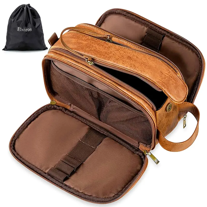 Elviros Trousse de toilette pour homme – Grand Dopp Kit résistant à l'eau en PU
