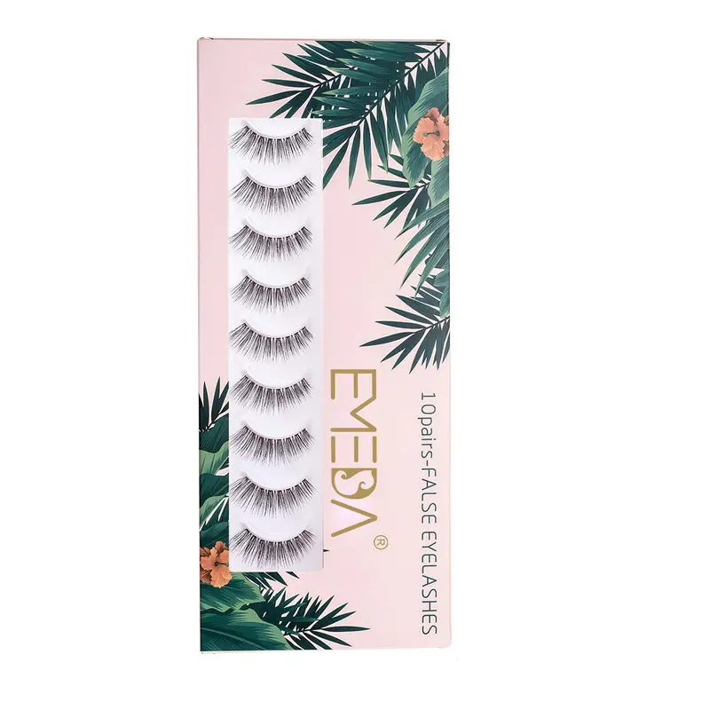 EMEDA Faux Cils Naturels – Bande Mince 12 mm, 10 Paires | Regard en forme de chat 3D Demi-Volume