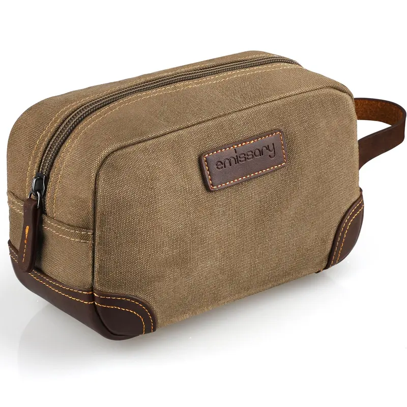 Emissary Trousse de toilette homme en cuir et toile marron – kit de voyage
