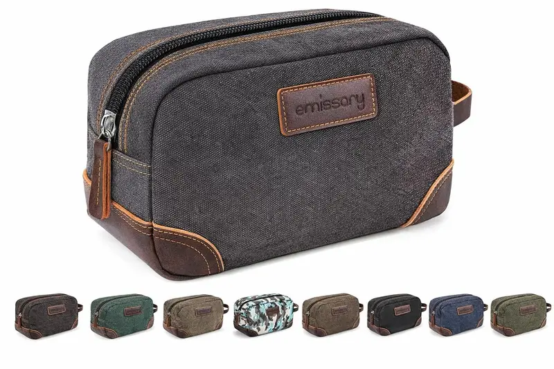 emissary Trousse de toilette pour hommes – Sac de voyage en canvas, résistant à l'eau, kit de rasage compact
