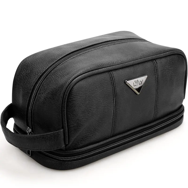 Emissary Trousse de toilette voyage en cuir pour homme – résistant à l'eau, grande capacité – noir