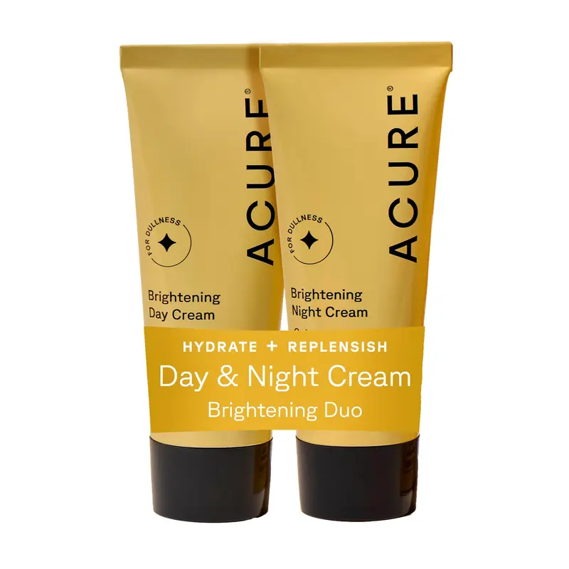 Ensemble Acure Crème Jour et Nuit Éclaircissante – Hydratation, Éclat et Équilibre – Végane et sans cruauté – 2 x 50 ml