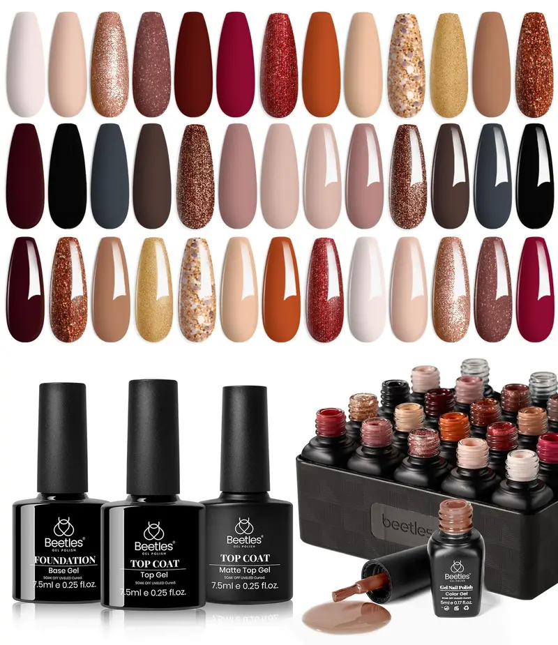 Ensemble Beetles Gel Vernis à Ongles Verse des Roses – 23 pièces, 20 teintes + Base & Top Coat