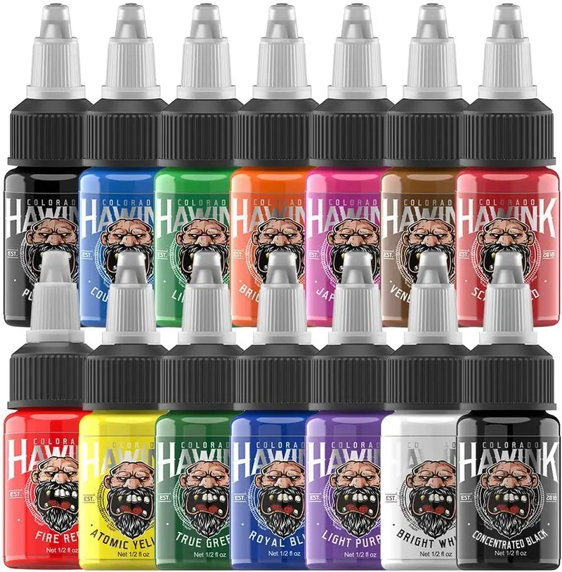 Ensemble Hawink d’encre tatouage – 14 couleurs, flacons 15 ml (1/2 oz) pour professionnels