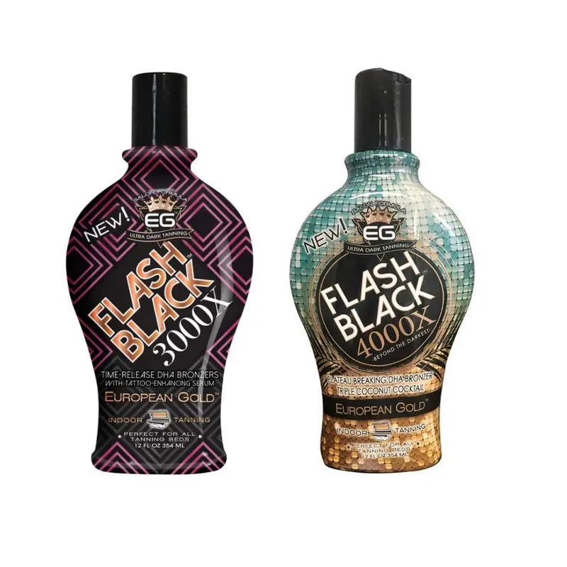 Ensemble Hephboard European Gold Flash Black 3000X et 4000X – Lotions bronzantes DHA, 355 ml