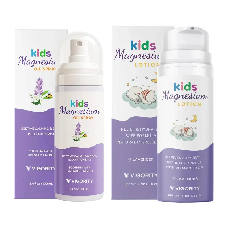 Ensemble Magnesium Kids par Vigority – Lotion au Magnésium et Spray Sommeil Lavande Neroli
