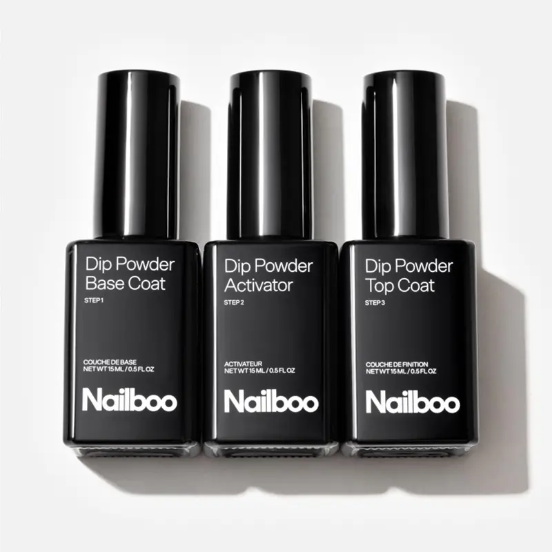 Ensemble Nailboo Poudre à Tremper – Base, Activateur, Poudre de Construction et Couche de Finition – Manucure DIY Sans Lampe UV (3×15 ml)
