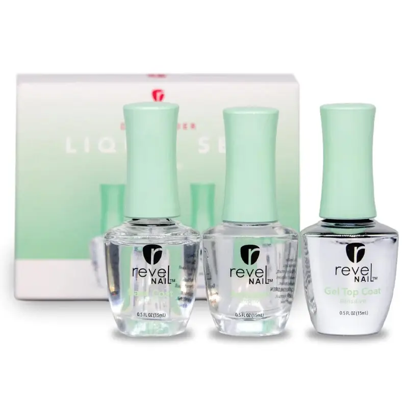 Ensemble Revel Nail Poudre Dip Sensible — Base, Activateur, Gel de Finition sans HEMA, adapté aux ongles sensibles