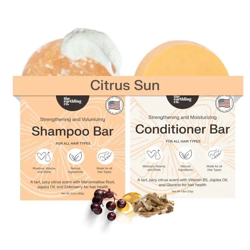 Ensemble Shampoing-barre & Après-shampoing-barre The Earthling Co — Renforce, hydrate et volumise tous types — Sans sulfates ni parabènes (Citrus Sun)