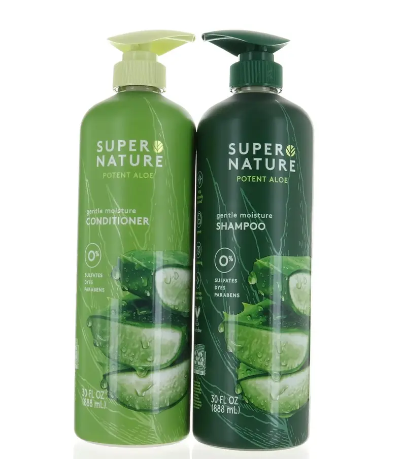 Ensemble Shampooing et Après-Shampooing Super Nature – Sans sulfates ni parabènes, hydratant et nourrissant avec Aloe – 2×473 ml
