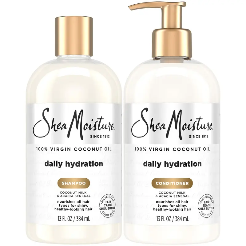 Ensemble SheaMoisture Shampoing & Après-shampoing – Hydratation Quotidienne à l’Huile de Coco Pure, Nouveau Look