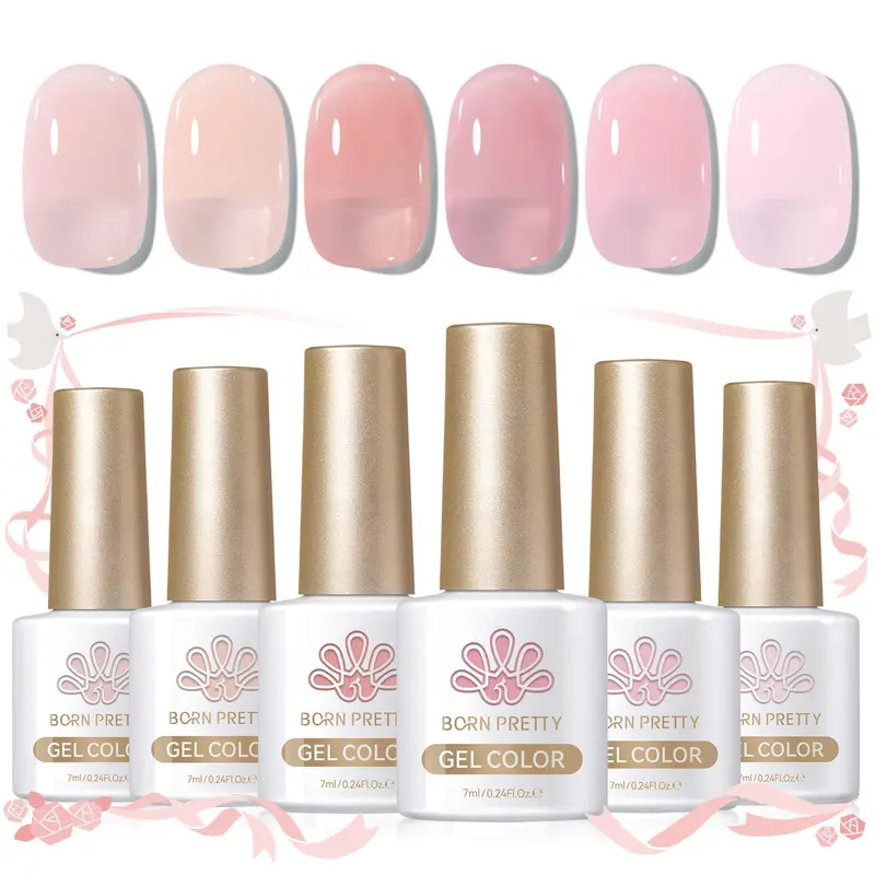 Ensemble Vernis Gel Rose Translucide Born Pretty – 6 teintes, 7ml, Séchage UV