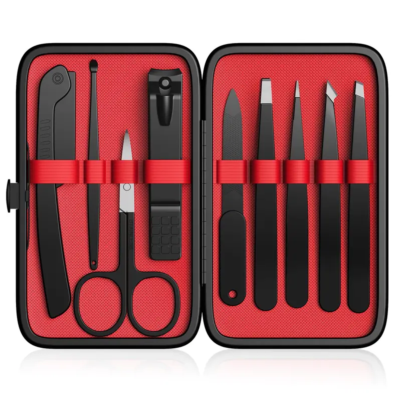 Ensemble Yougai de pinces 9 pièces – kit professionnel en acier inox pour sourcils, étui en cuir