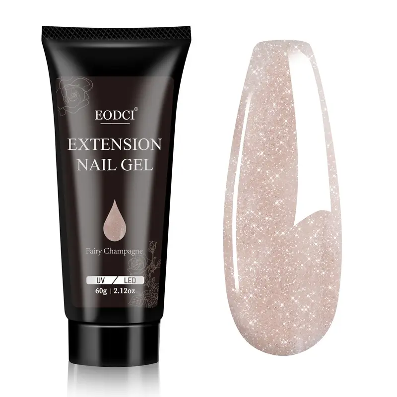 eodci Gel Poly 60 g – Gel de construction pour ongles, champagne nacré à paillettes, longue tenue et design DIY à domicile