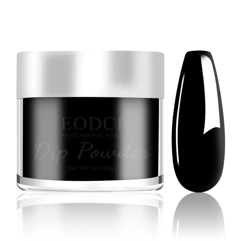 EODCI Poudre Dip Noire 1 oz – Manucure Durable 3–5 Semaines Sans Lampe