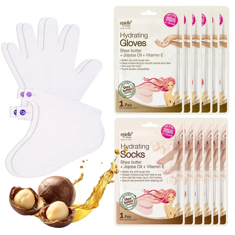 Epielle Gants et Chaussettes Hydratants – Soin Mains et Pieds, Ensemble Spa (6 gants + 6 chaussettes)