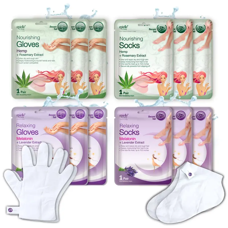 Epielle Masques Relaxants et Nourrissants pour Mains et Pieds – Gants et Chaussettes Hydratants, Coffret Spa