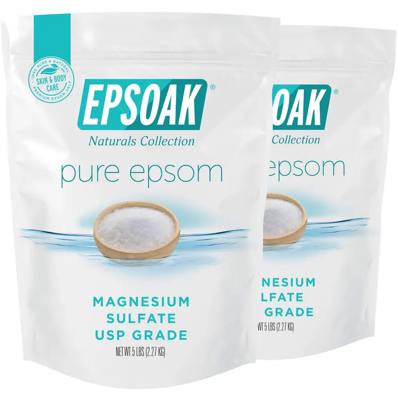 Epsoak Sel d'Epsom – 10 lb (deux sacs refermables de 5 lb), Magnésium sulfate USP, Sans parfum, Fabriqué aux États-Unis