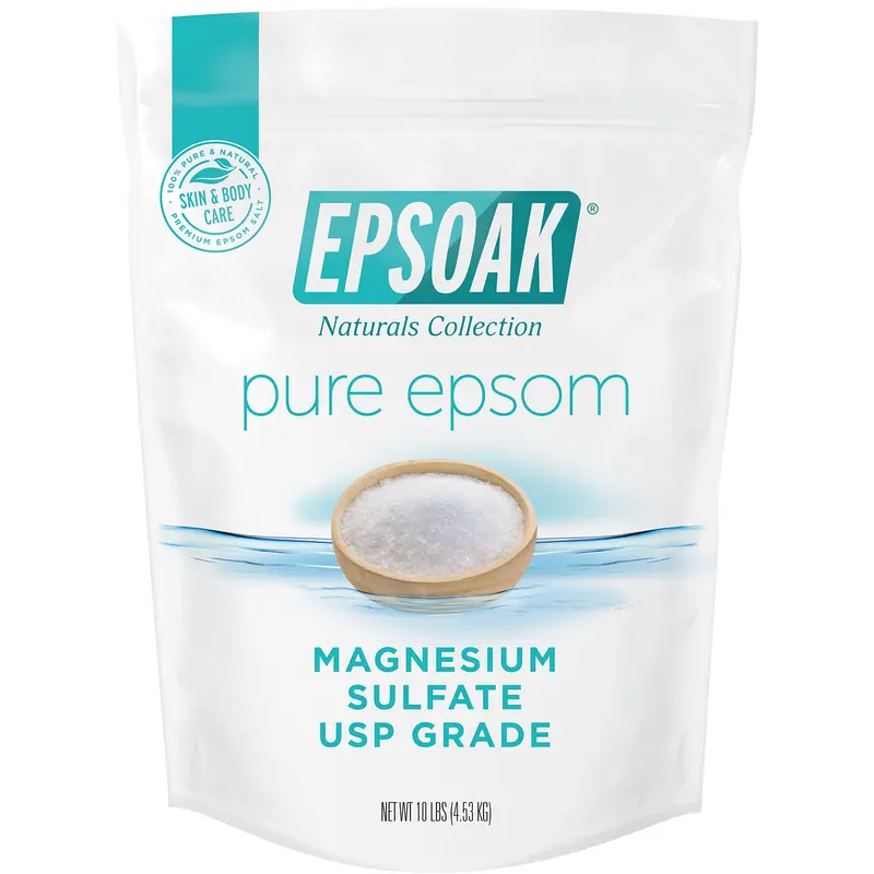 Epsoak Sel Epsom 10 lb – Magnésium USP, Sans Parfum, Sac refermable, Fabriqué aux États‑Unis, Certifié sans cruauté animale