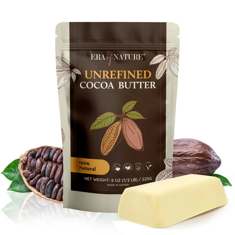 Era of Nature Beurre de cacao cru – Pur et non Raffiné, Pressé à Froid – Hydratation Profonde 8oz