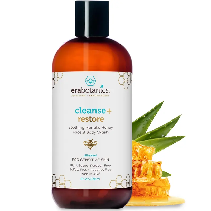 Era Organics Miel de Manuka — Nettoyant Visage Doux pour Peau Sensible, Sans Sulfates, Aloe Vera & Acide Hyaluronique, Fabriqué aux États-Unis (8 oz)