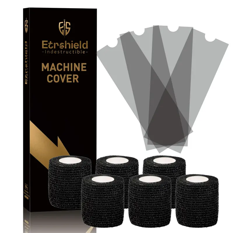ES ETRSHIELD — 200 Couvercles pour Stylo Tatouage et Ensemble de 6 Rouleaux Grip, Étui Noir Étanche