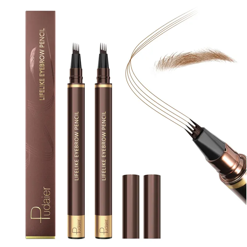 Espoce – Lot de 2 Stylo Sourcils Résistants à l'Eau, Pointe 4 Pointes pour Traits Naturels, Brun Naturel
