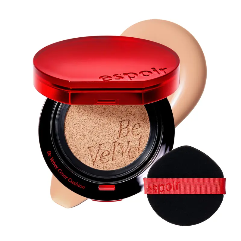 Espoir Be Velvet Cushion Foundation #24 Latte – Couverture rapide, couleur durable sans oxydation, fini velouté et léger, vegan – Maquillage coréen, 0,46 oz (≈13 g)