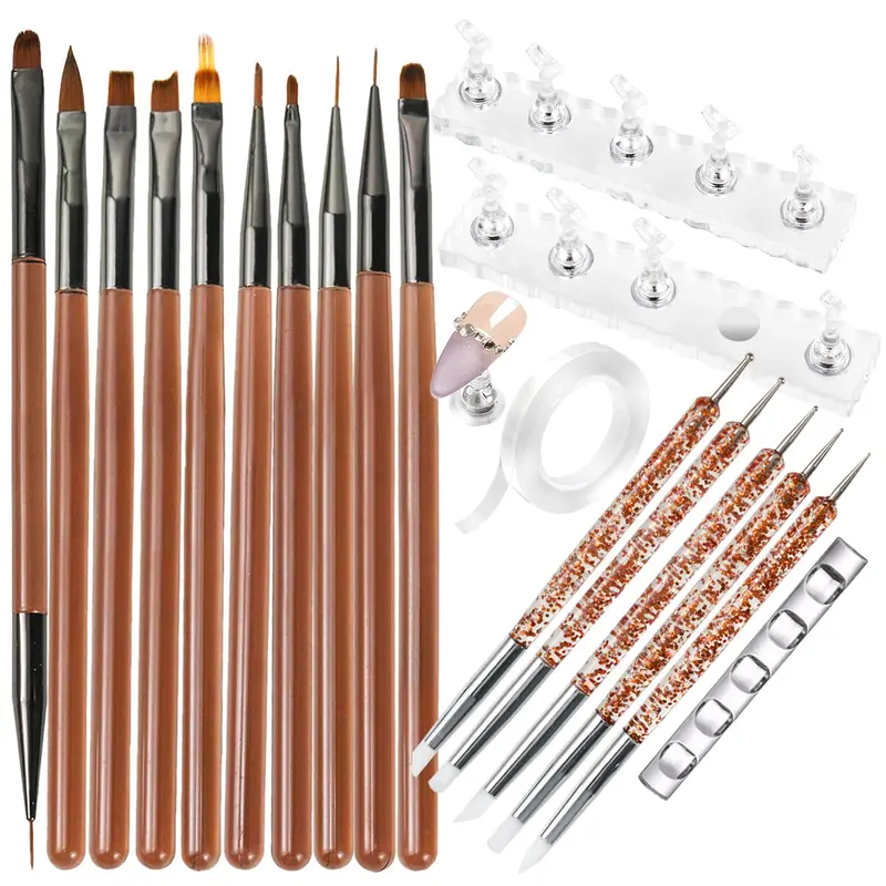 ESUOHYM — Ensemble d'Outils Nail Art avec Support Ongles et Pinceaux Ambre