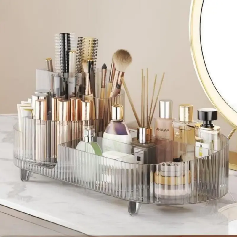 Étagère cosmétique rotative KQJS – Grande capacité, rangement transparent sur plan de travail