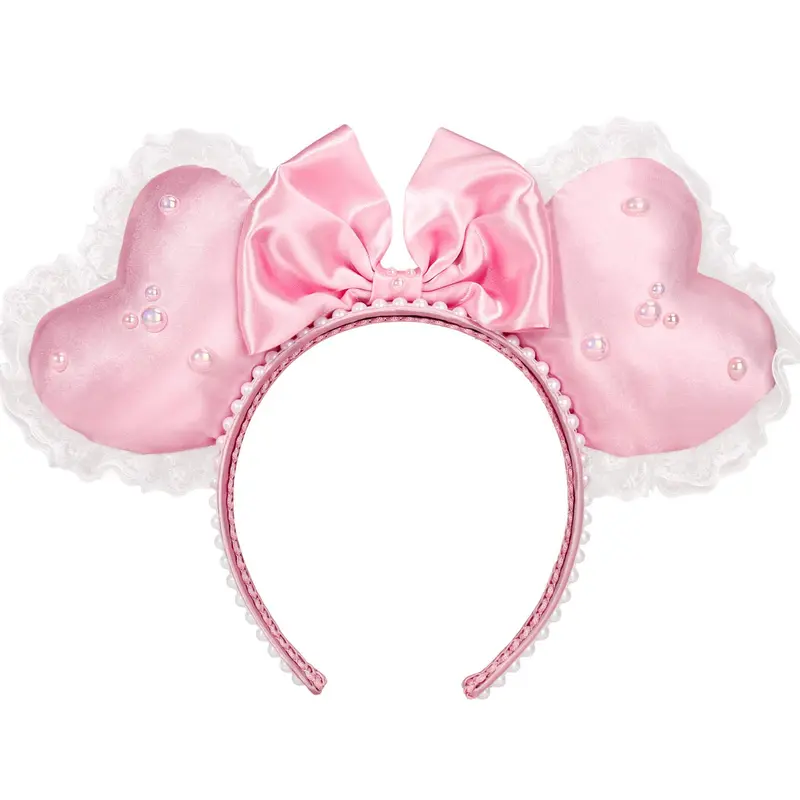 ETLUK Serre-tête Coquette Coeur Rose 3D – Perles et Dentelle pour Saint-Valentin