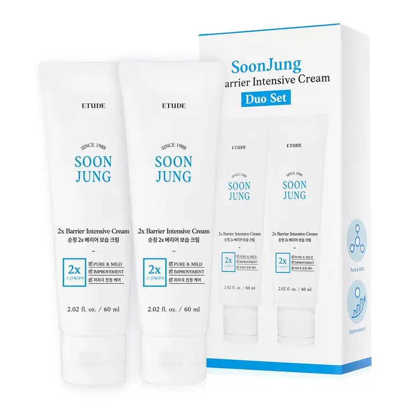 ETUDE SoonJung 2x Crème Intensive Duo – Hydratation Riche & Barrière, Madecassoside + Panthénol, Peau Sensible, pH Équilibré, Hypoallergénique, 2 × 60 ml
