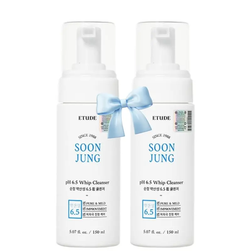 ETUDE SoonJung pH 6.5 Whip Cleanser Duo – Nettoyant Mousse Doux pour Peau Sensible, Panthenol & Madecassoside, Vegan & Non-Comédogène