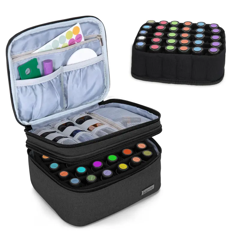 Étui de Transport LUXJA pour Huiles Essentielles – 30 Bouteilles, Double Couche, Noir