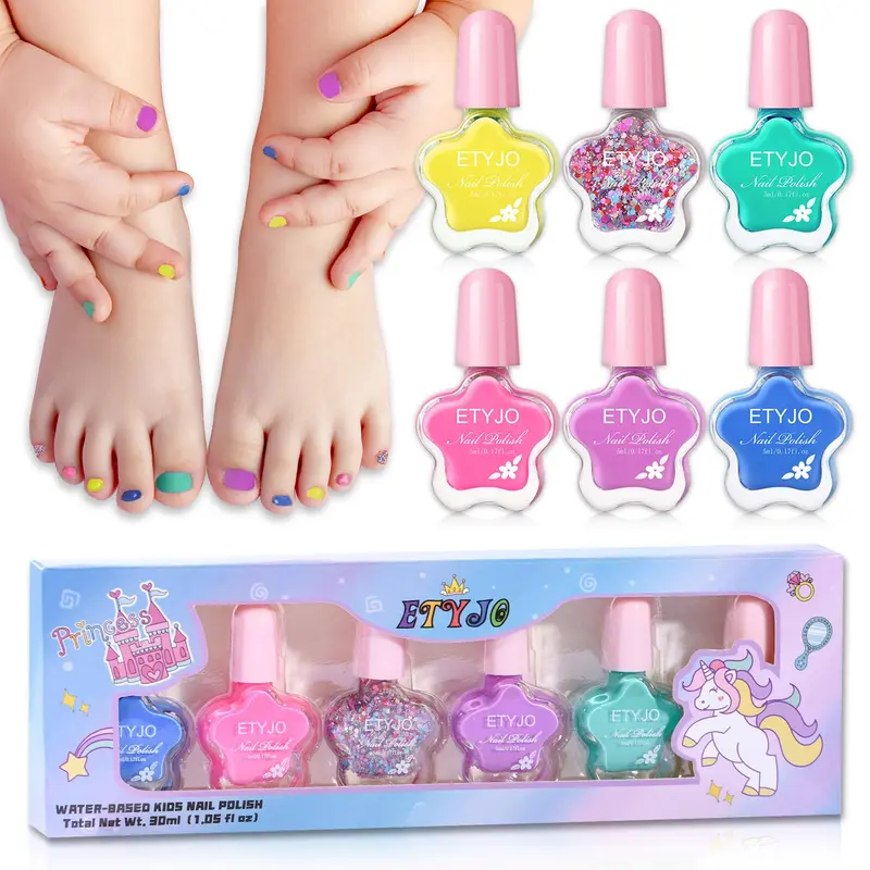 ETYJO Kids Vernis à Ongles – 6 Couleurs Arc-en-Ciel, Sans Toxiques, Séchage Rapide